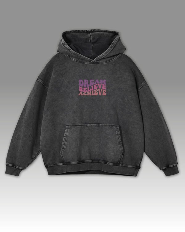 Bluza oversize z kapturem <br>Dream Believe Achieve <br>Haft, Efekt sprania